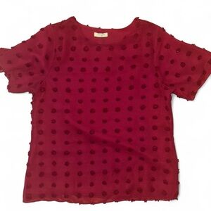 Source Unknown Burgundy Short-Sleeve Dot-Texture Blouse
